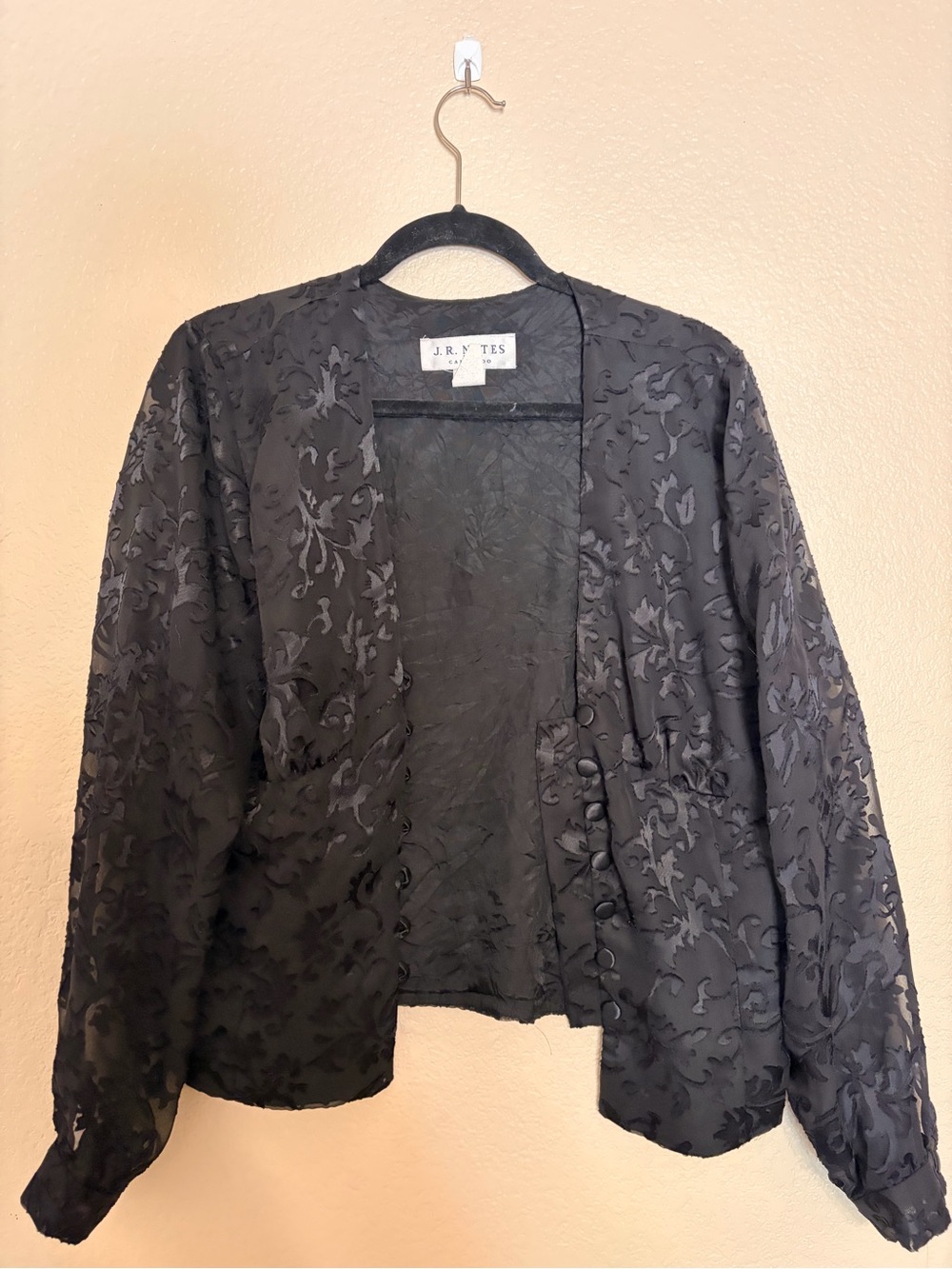 Black Textured Floral Jacket J.R. Nites by Caliendo